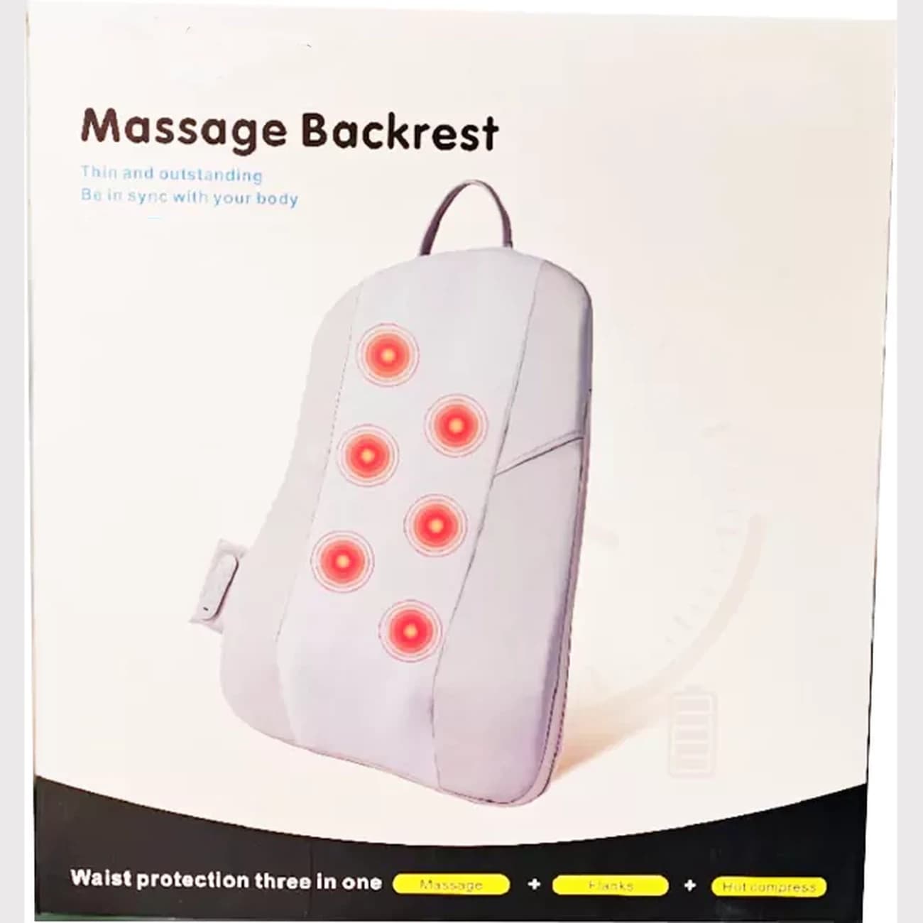 جعبه ماساژور HY-KB2025 با عنوان Massage Backrest و طرح دستگاه با نقاط قرمز روی بخش میانی، روی زمینه سفید