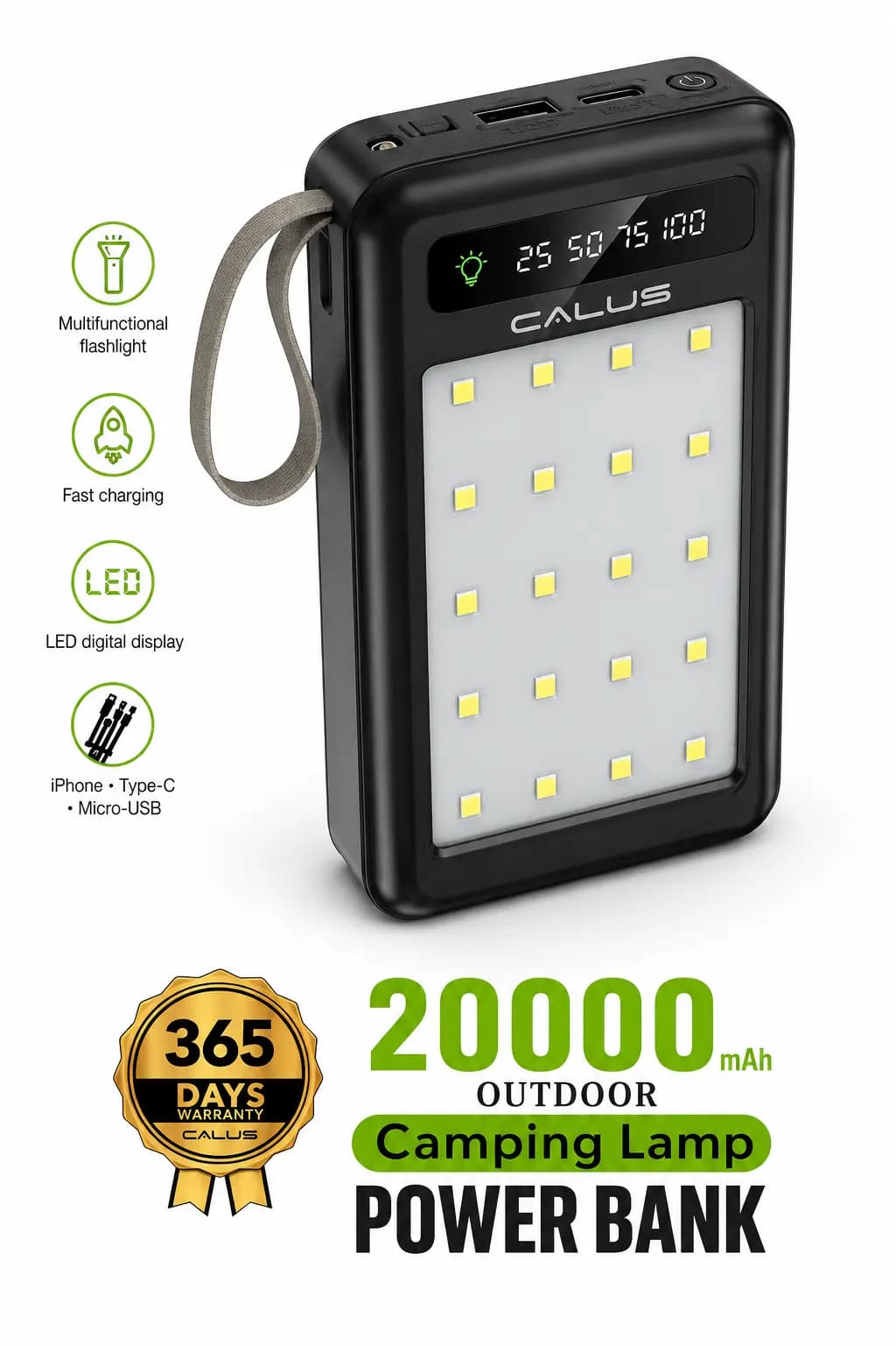 پاوربانک CALUS  | ظرفیت 20000mAh با شارژ سریع کالوس — نمای ۲