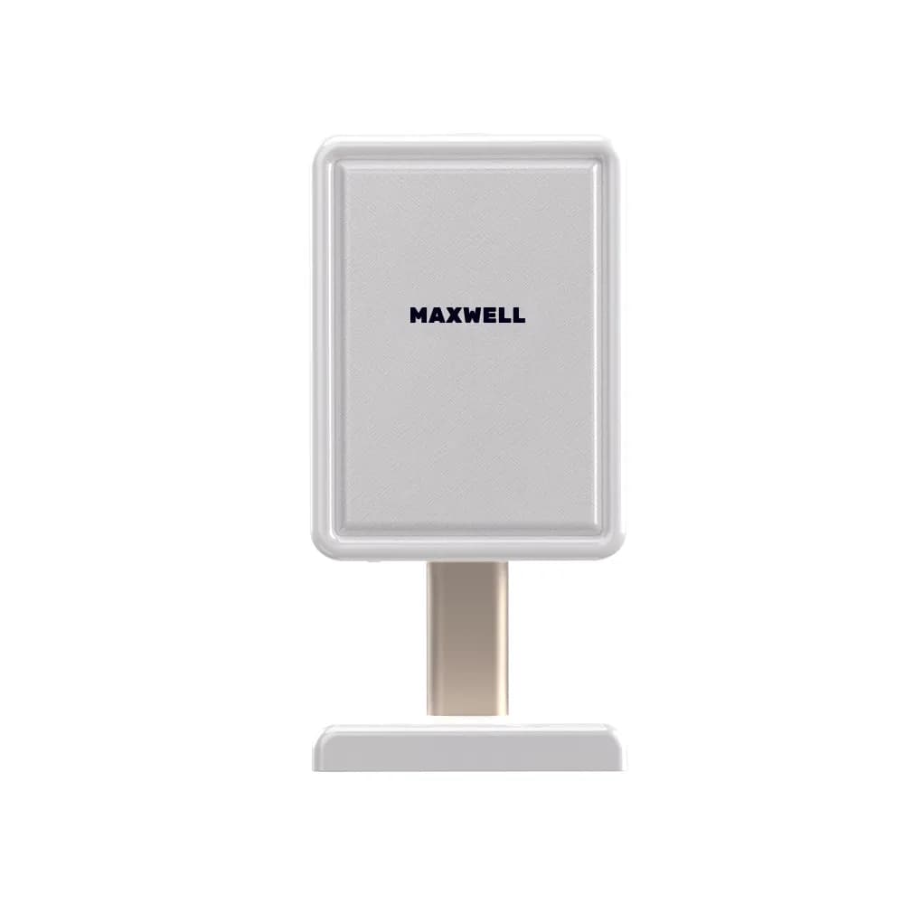 پروژکتور Optrix در حالت جمع‌شده و بالا آمده روی ستون، با لوگوی MAXWELL روی بدنه