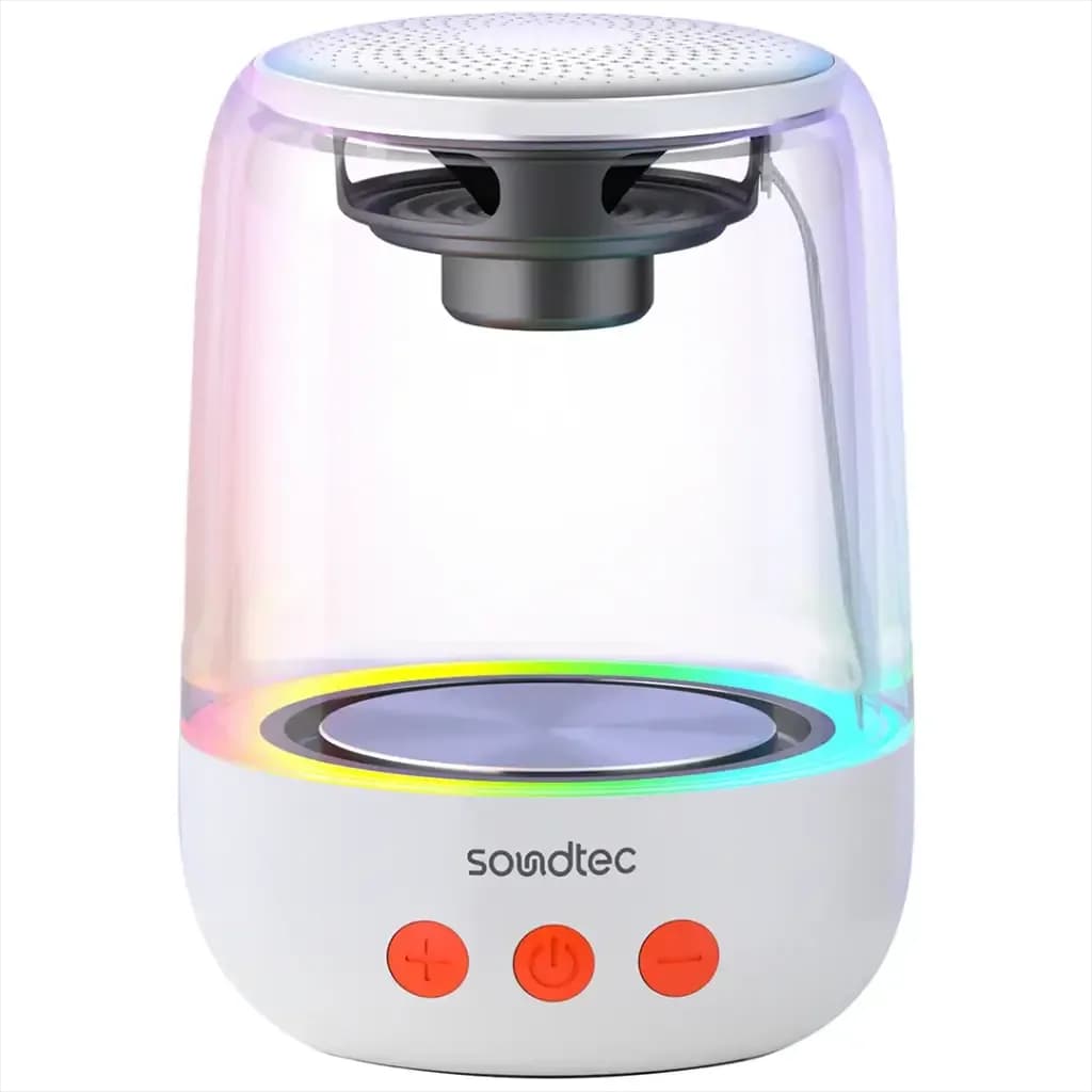 اسپیکر بلوتوثی Porodo Soundtec Crystal Glow Mini | اسپیکر RGB قابل حمل PDSTC7WH
