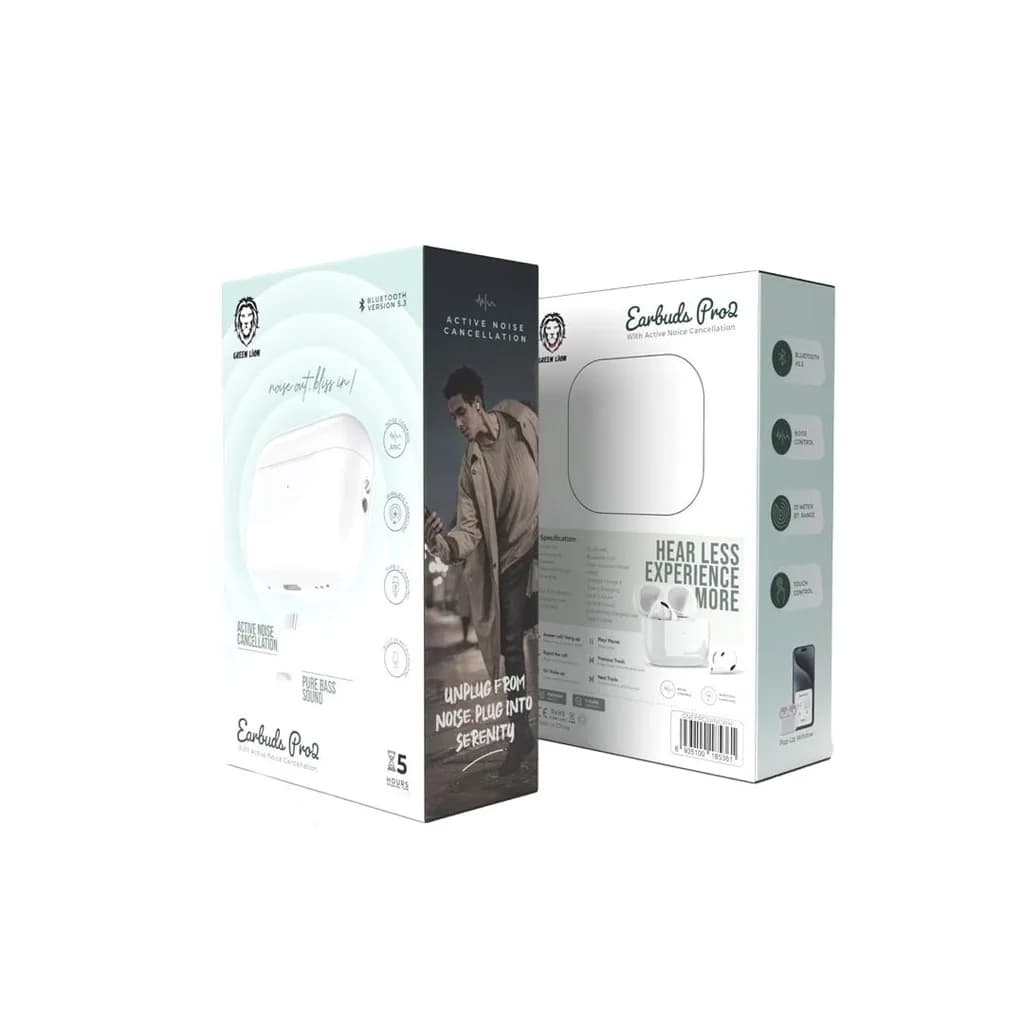 هندزفری بلوتوثی گرین لاین مدل Earbuds Pro2 | حذف نویز فعال ANC و شارژ بی‌سیم