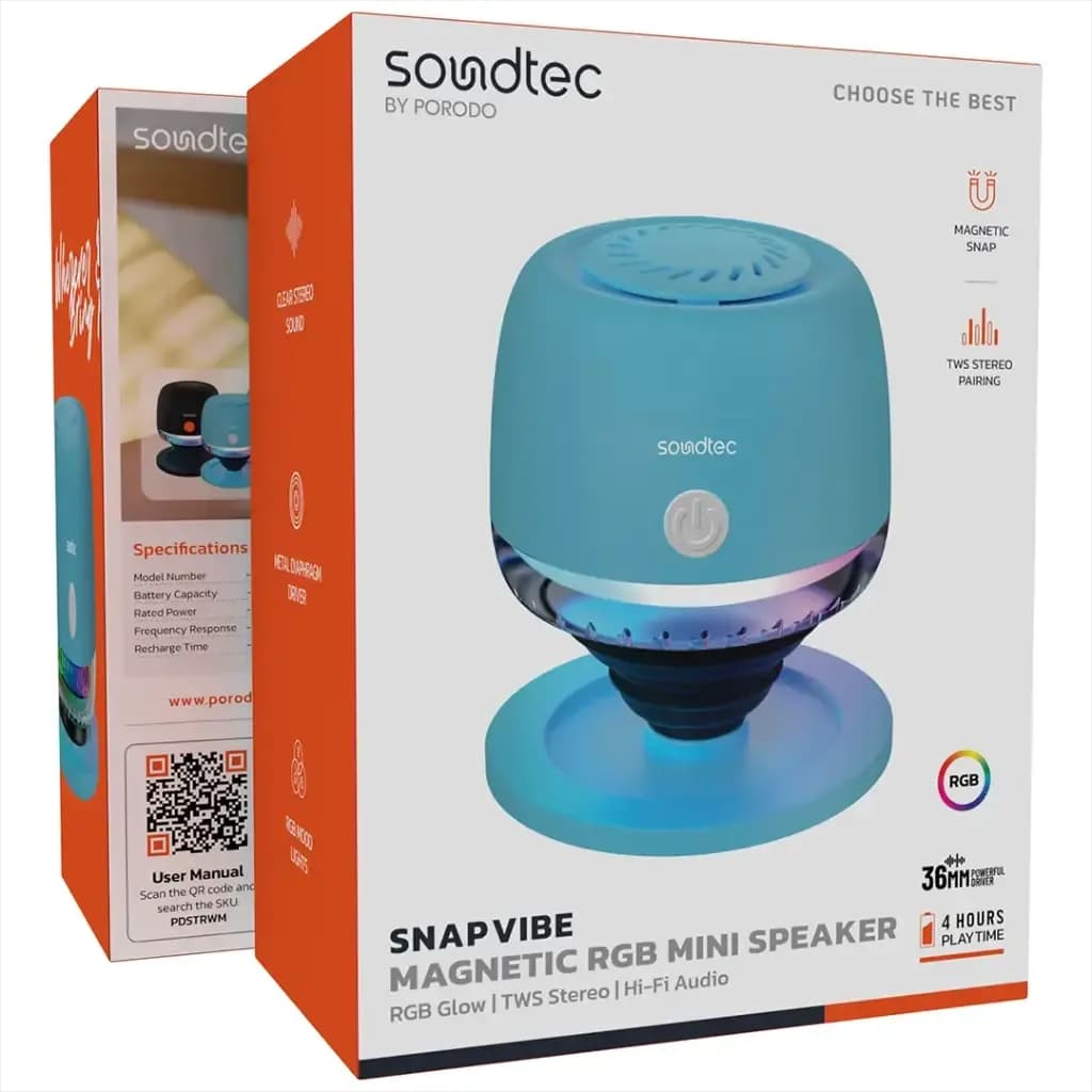 اسپیکر بلوتوثی Porodo Soundtec Snap Vibe مدل PDSTRWMBK رنگ مشکی