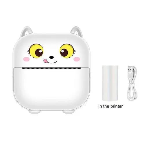 محتویات بسته مینی پرینتر X15 شامل دستگاه، رول کاغذ حرارتی داخل پرینتر و کابل USB
