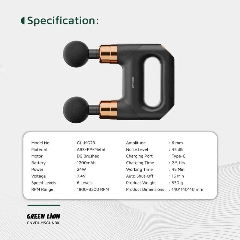 ماساژور تفنگی دو سر گرین لاین Vibe Pro | ماساژور حرفه‌ای عضلات — نمای ۴