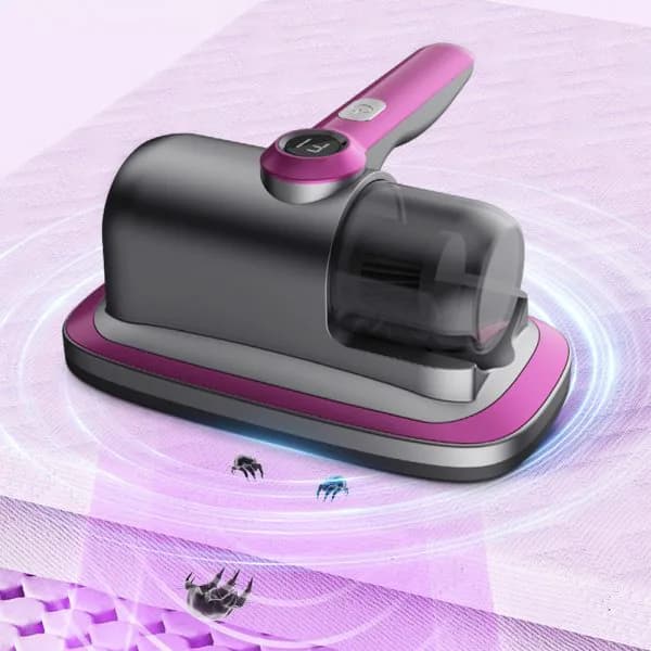 جاروبرقی BF-C01 روی تشک و نمایش کنه‌ها و ذرات جداشده از عمق الیاف با لرزش