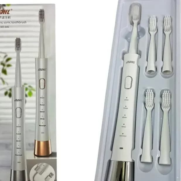 بسته‌بندی مسواک برقی MDHL MD-806 به همراه سری‌های یدک و کابل شارژ USB