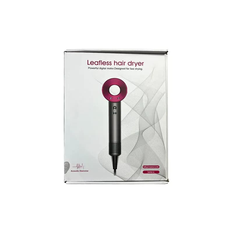 جعبه سشوار بدون پره MDHL MD-026 با عنوان Leafless Hair Dryer و تصویر دستگاه روی بسته‌بندی