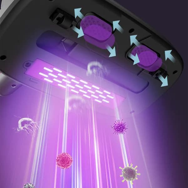 نمای زیر جاروبرقی BF-C01 با لامپ UV-C و پدهای لرزشی برای جدا کردن کنه و آلرژن از الیاف