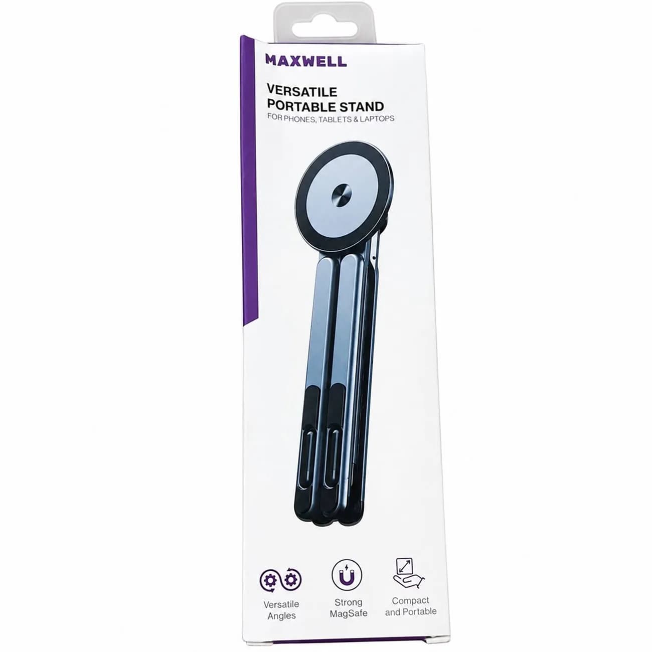 جعبه محصول پایه نگهدارنده مکسول Versatile Portable Stand با تصویر استند در حالت جمعشده