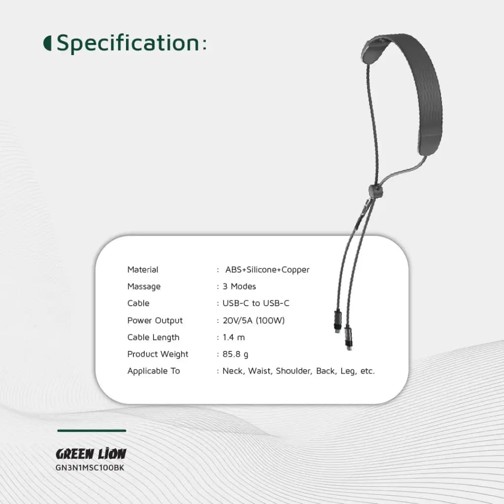 کابل ماساژور گرین لاین | کابل شارژ 100 وات USB-C — نمای ۹
