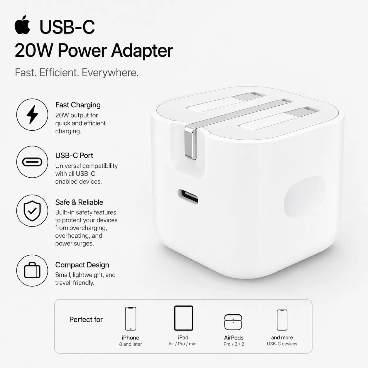 آداپتور شارژ USB-C 20 وات اپل — نمای ۳