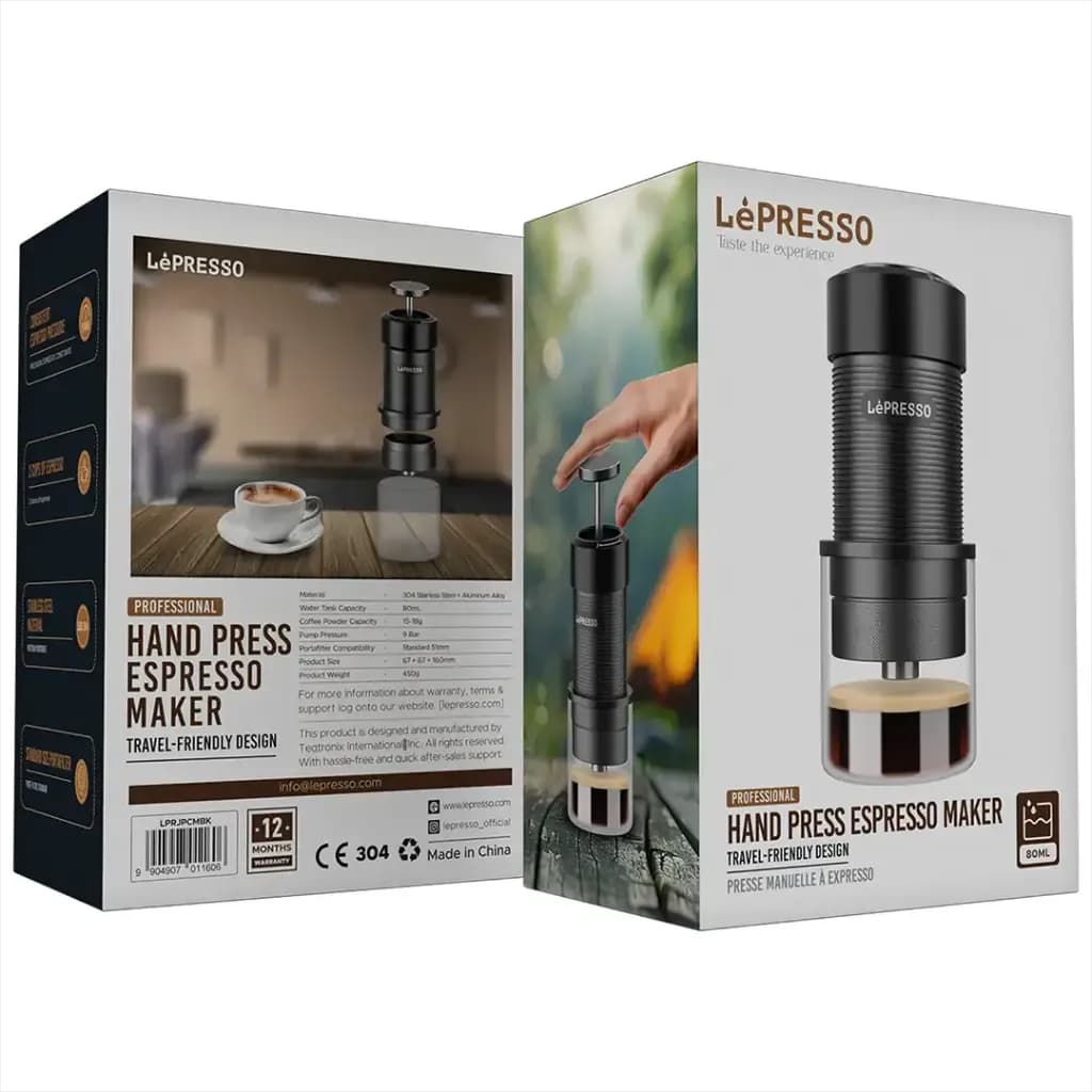 نمای جانبی قهوهساز پرتابل Lepresso با پمپ دستی
