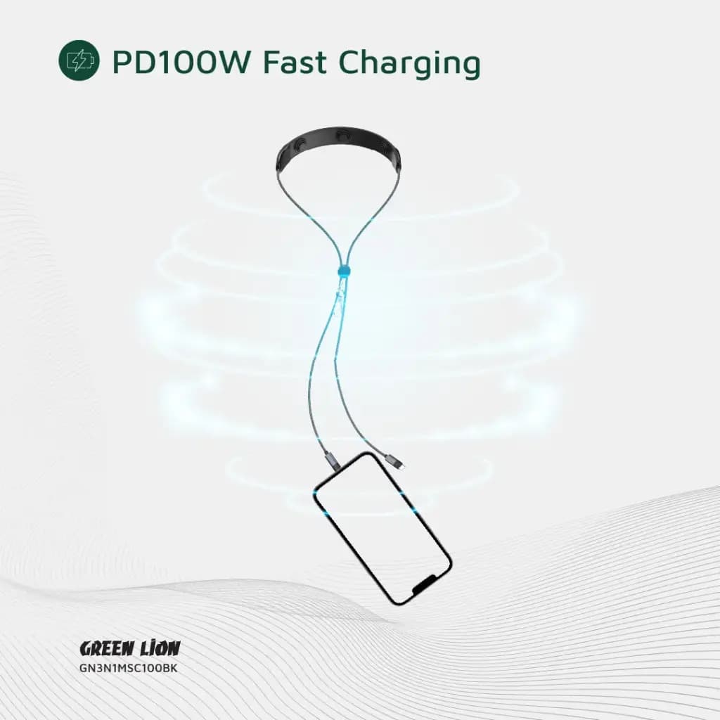 کابل ماساژور گرین لاین | کابل شارژ 100 وات USB-C — نمای ۲